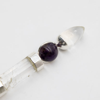 Celestial Prism Wand - Amethyst Moving Crystal Sphere Quartz Stem