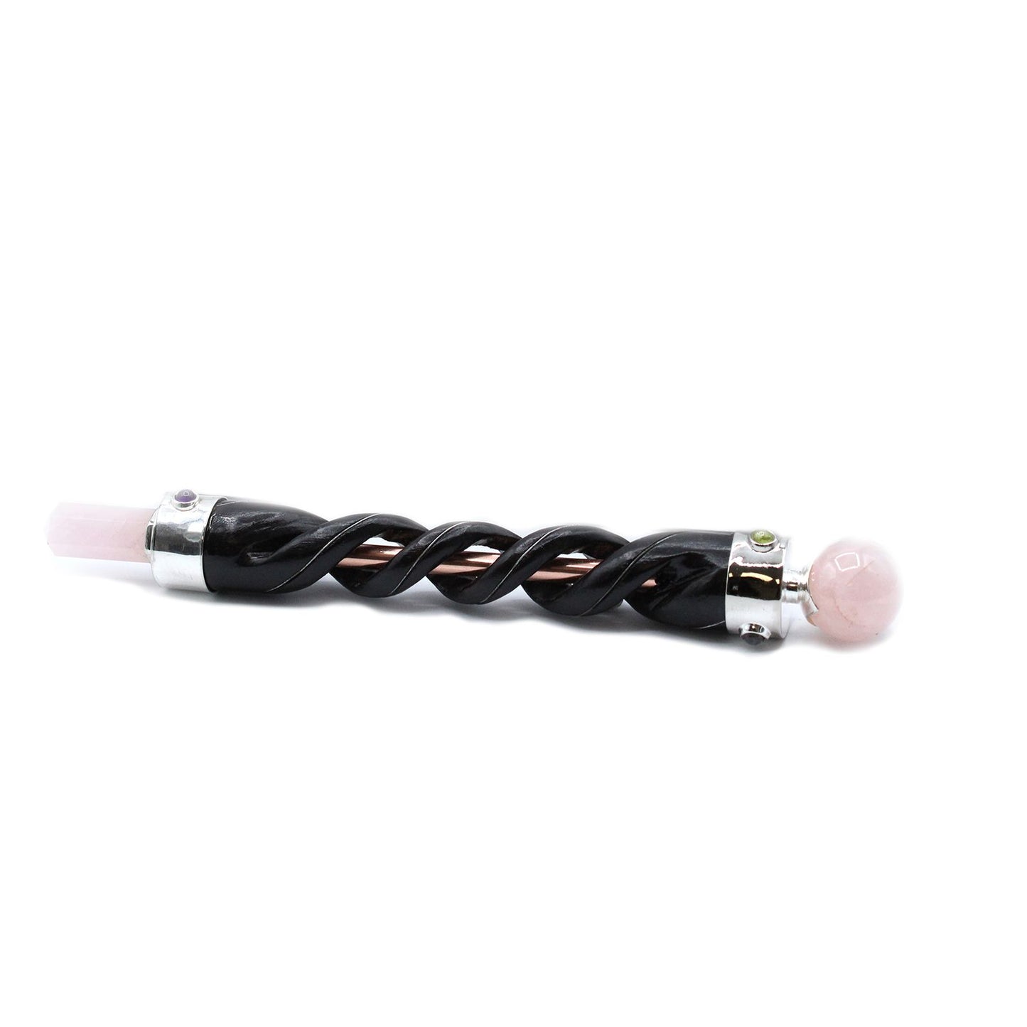 Spiral Carving Healing Wand with Copper Pipe and Rose Quartz