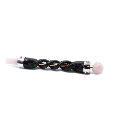 Spiral Carving Healing Wand with Copper Pipe and Rose Quartz