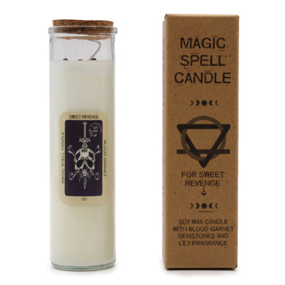 Magic Spell Candle Sweet Revenge with BLOOD GARNET Gemstones & LILY Fragrance