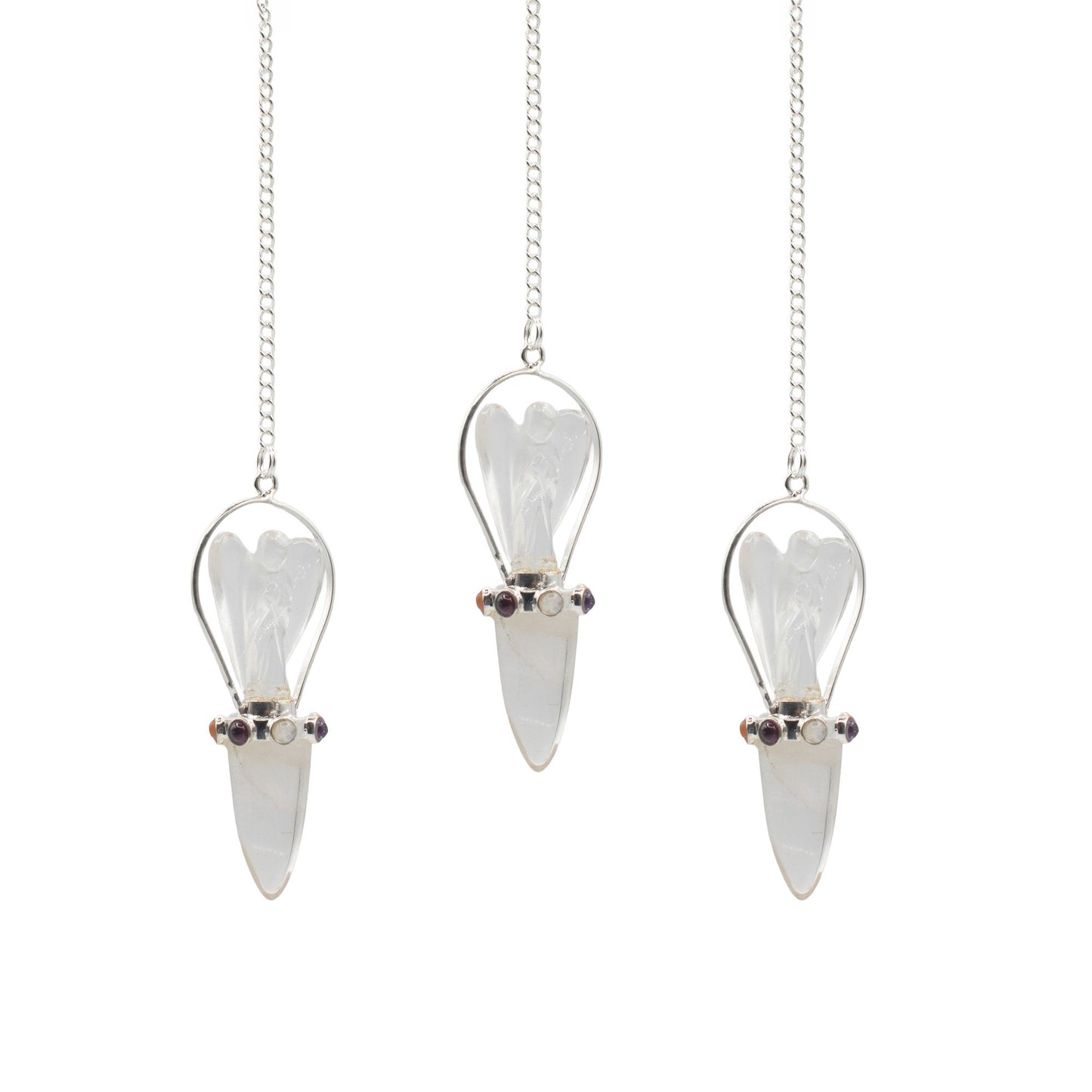 Clear Quartz Celestial Guide Angel Pendulum with Chakra Band