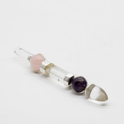 Celestial Prism Wand - Amethyst Moving Crystal Sphere Quartz Stem