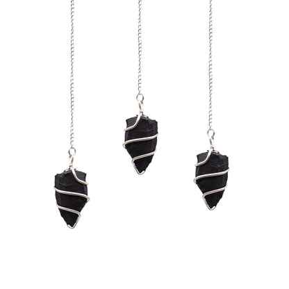 Black Agate Raw Gemstone Pendulum