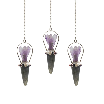 Labradorite, Amethyst Veilwalker Angel Pendulum with Chakra Band