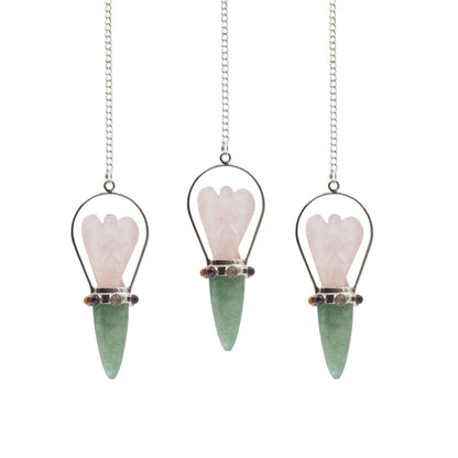 Rose Quartz, Green Aventurine Angel Pendulum with Chakra Band The Heart Oracle