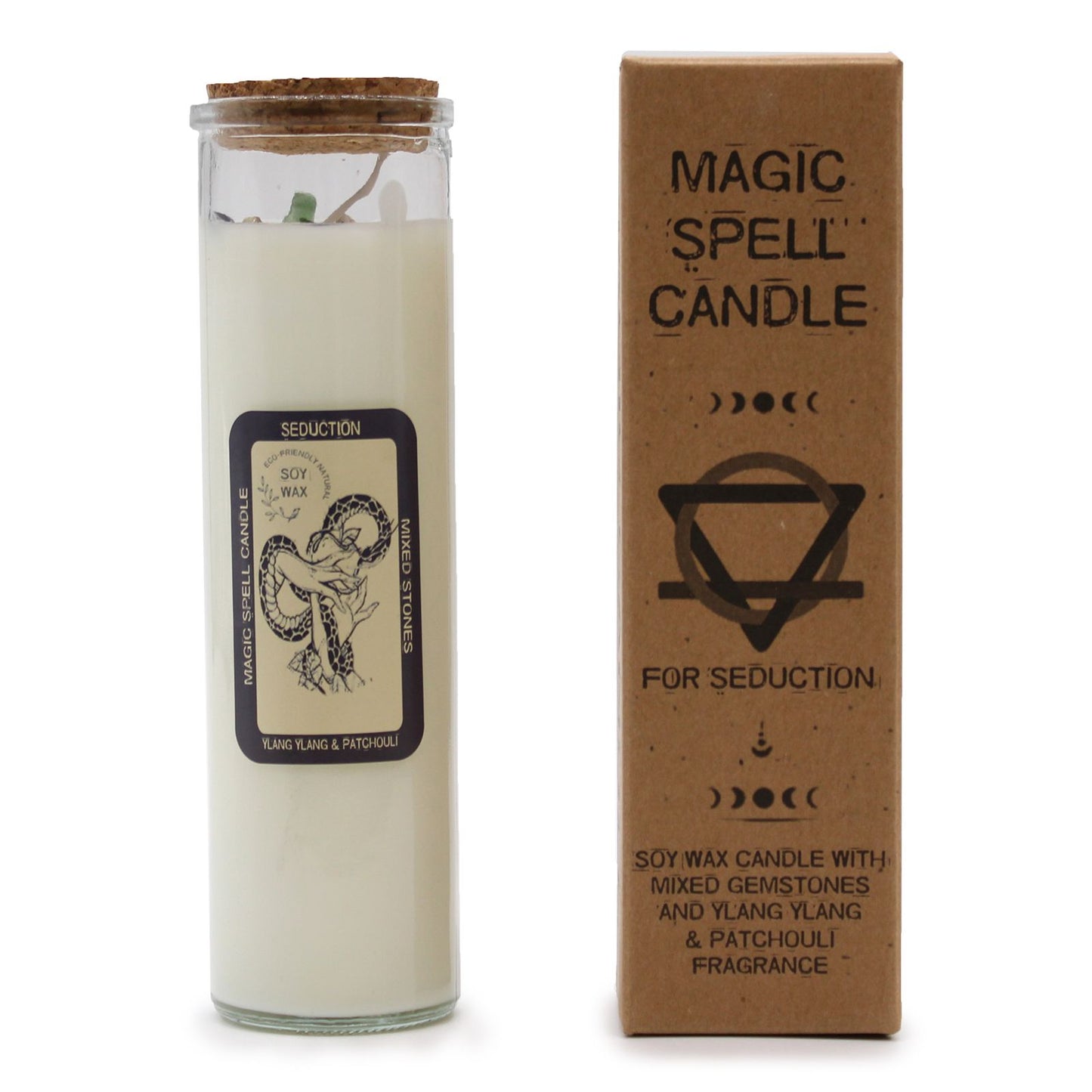 Magic Spell Candle for Seduction with MIXED gemstones, YLANG YLANG & PATCHOULI Frangrance