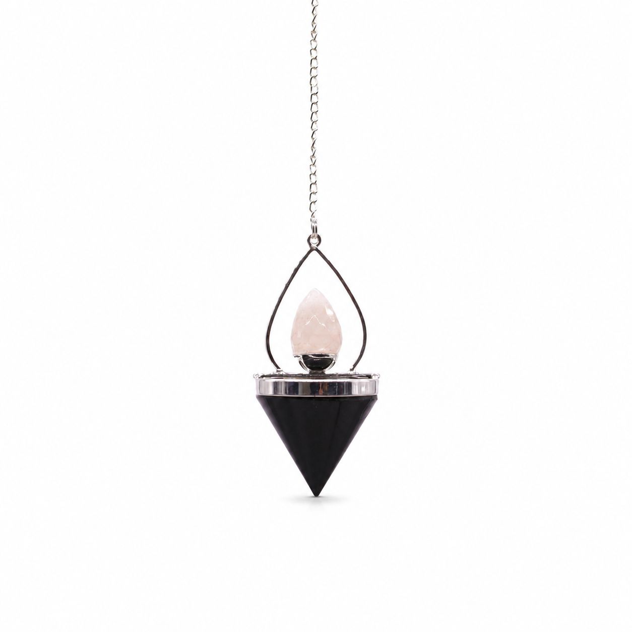 Black Agate, Rose Quartz Gemstone Lantern of Life Pendulum