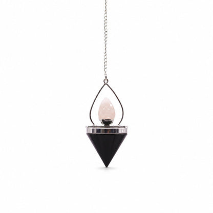 Black Agate, Rose Quartz Gemstone Lantern of Life Pendulum