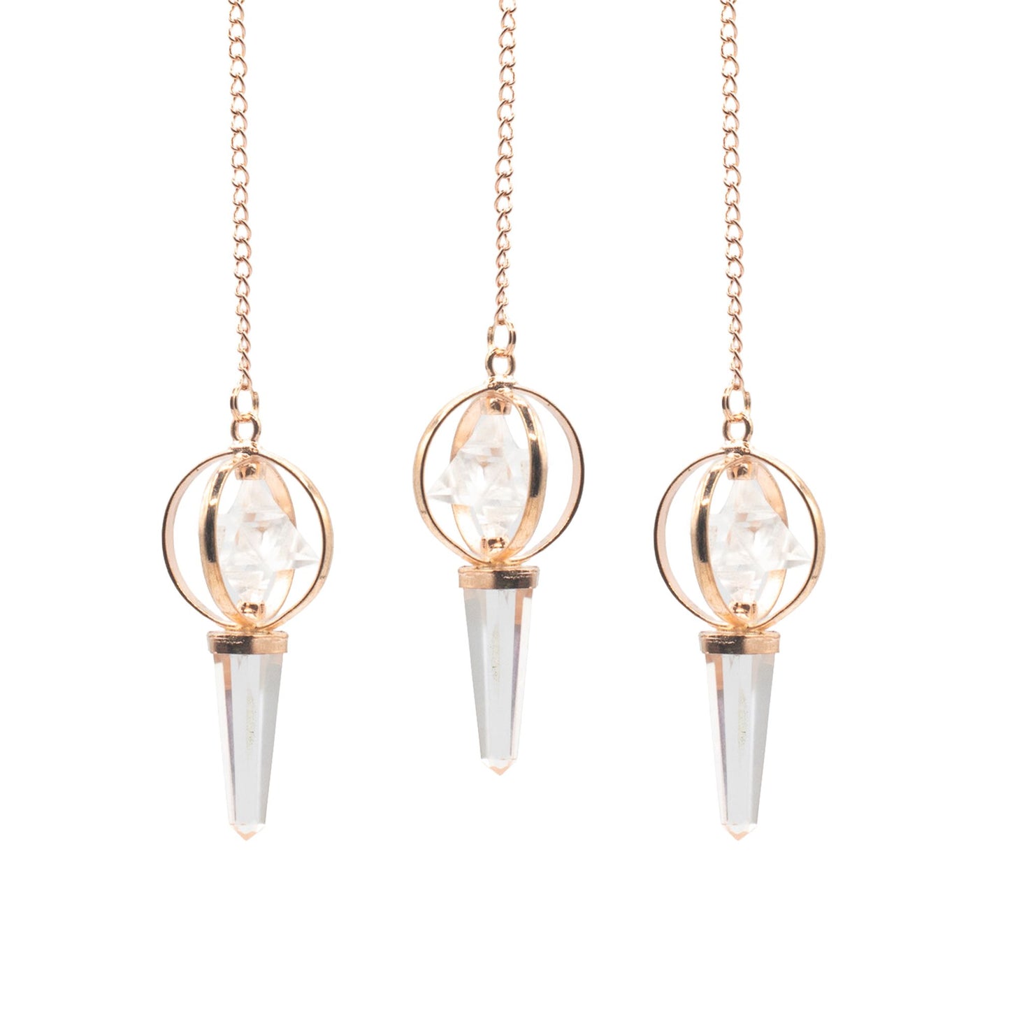 Clear Quartz Spinning Merkaba Star in Copper Pendulum Stellar Gateway