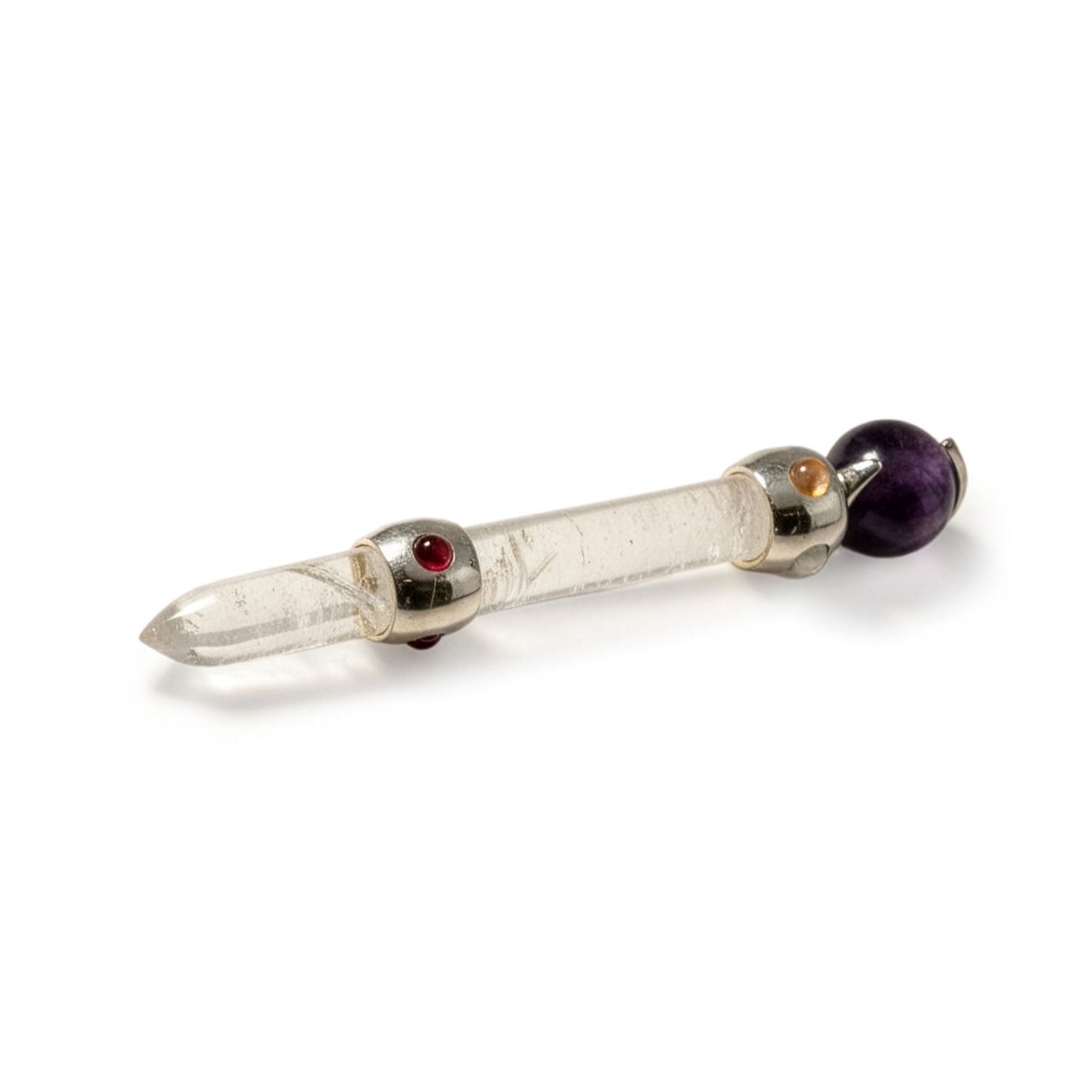 Axis of Grace Wand - Amethyst & Rose Quartz Spheres, Quartz Stem