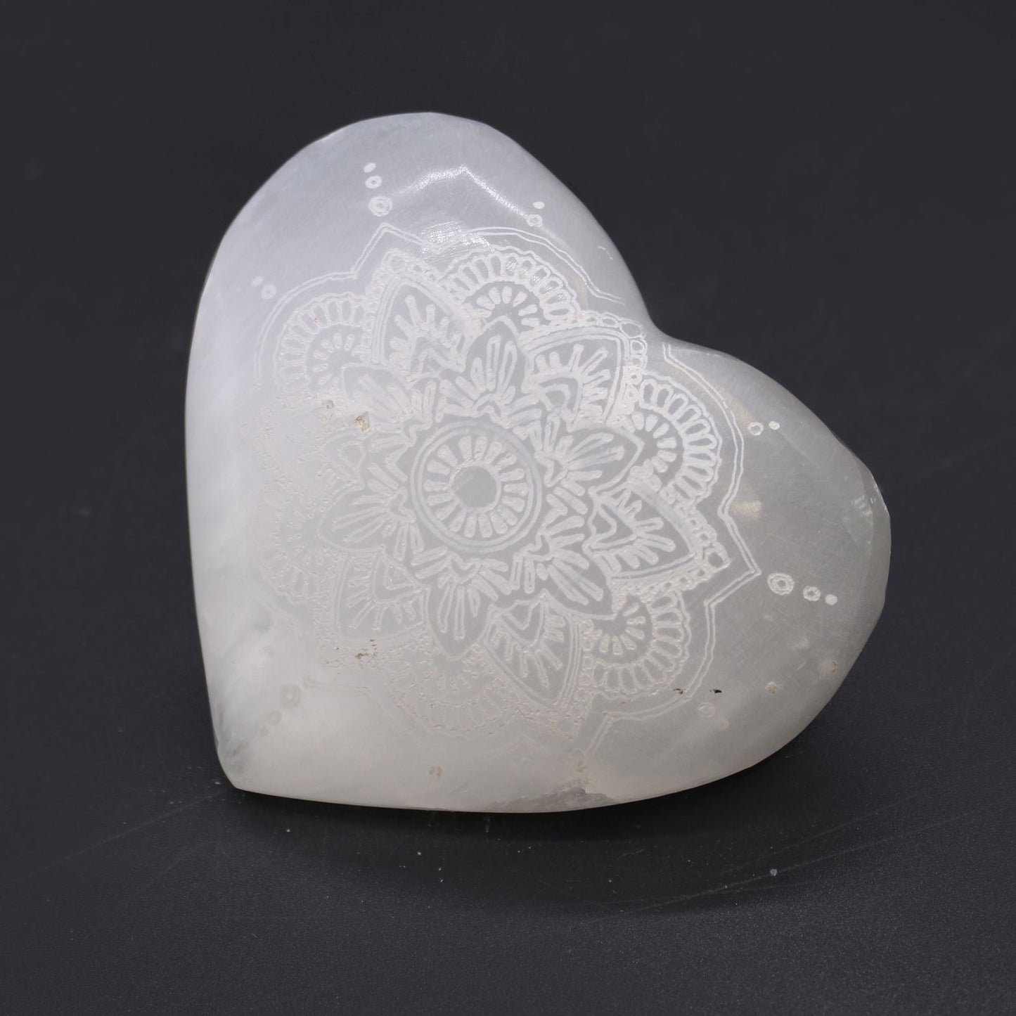 Selenite Heart with Engraved Mandala