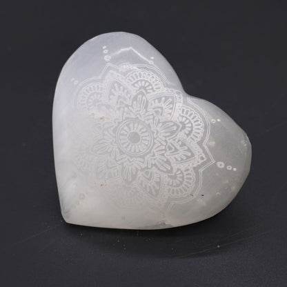 Selenite Heart with Engraved Mandala