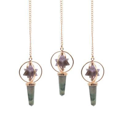 Amethyst, Labradorite Spinning Merkaba Star in Copper Pendulum Cosmic Navigator