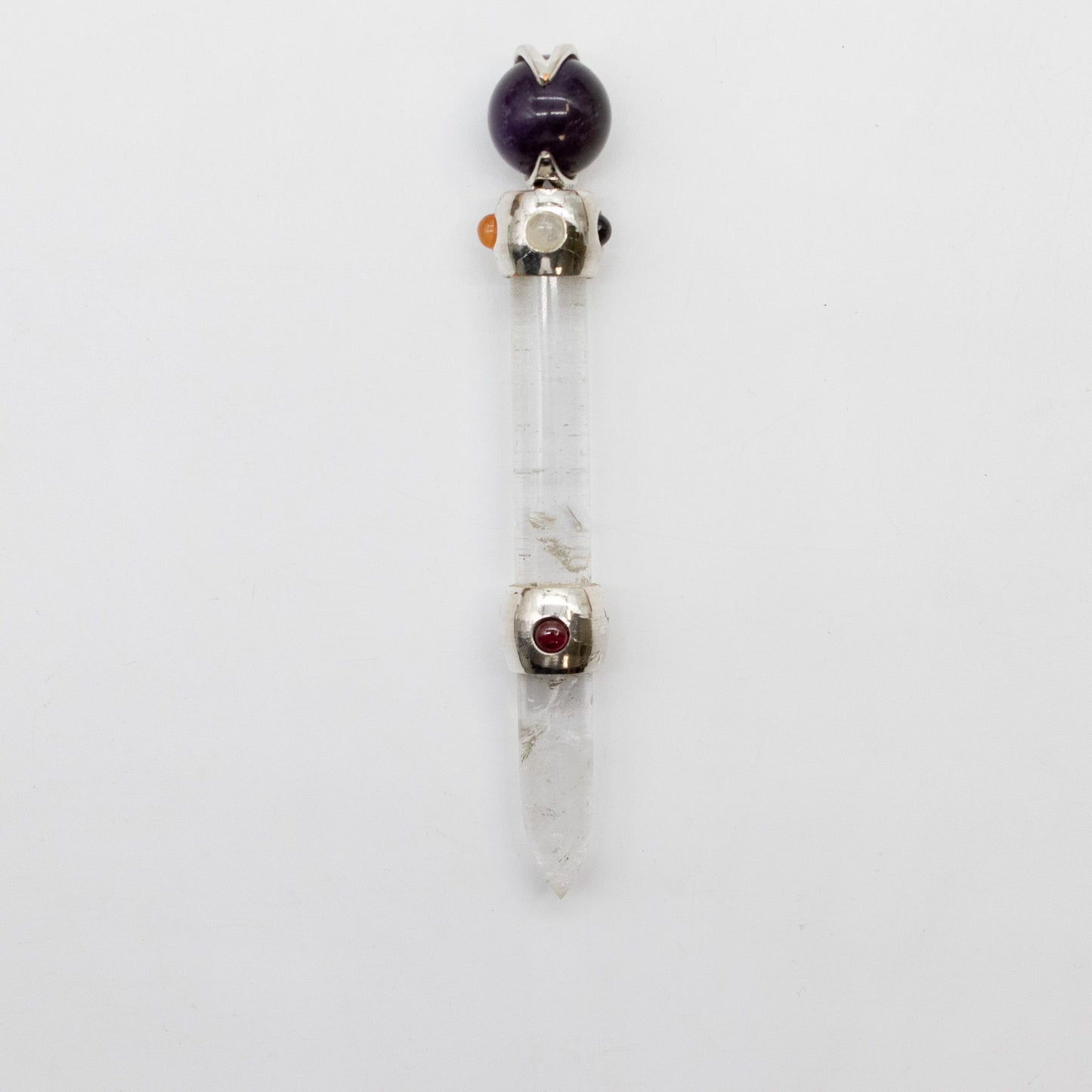 Axis of Grace Wand - Amethyst & Rose Quartz Spheres, Quartz Stem