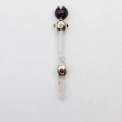 Axis of Grace Wand - Amethyst & Rose Quartz Spheres, Quartz Stem