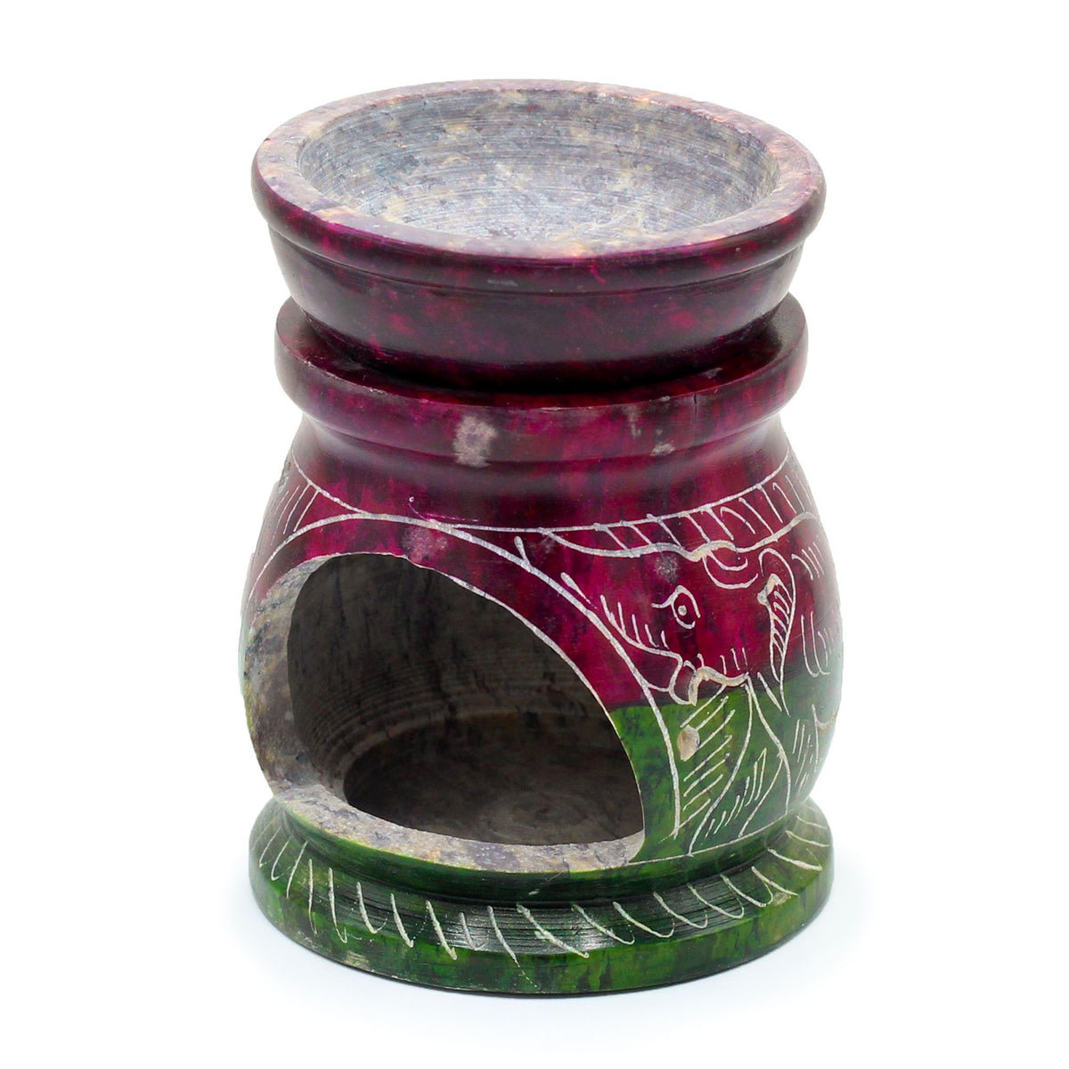 Small Coloured Om & Elephant Soapstone Oil Burner