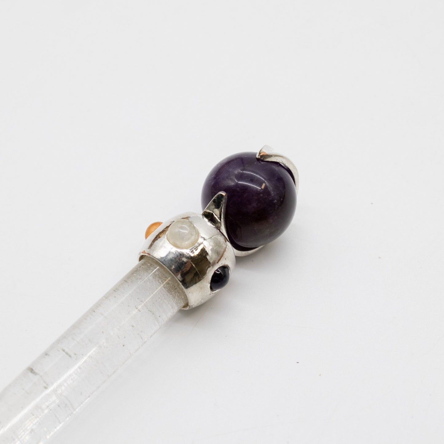 Axis of Grace Wand - Amethyst & Rose Quartz Spheres, Quartz Stem