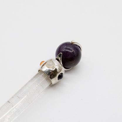 Axis of Grace Wand - Amethyst & Rose Quartz Spheres, Quartz Stem