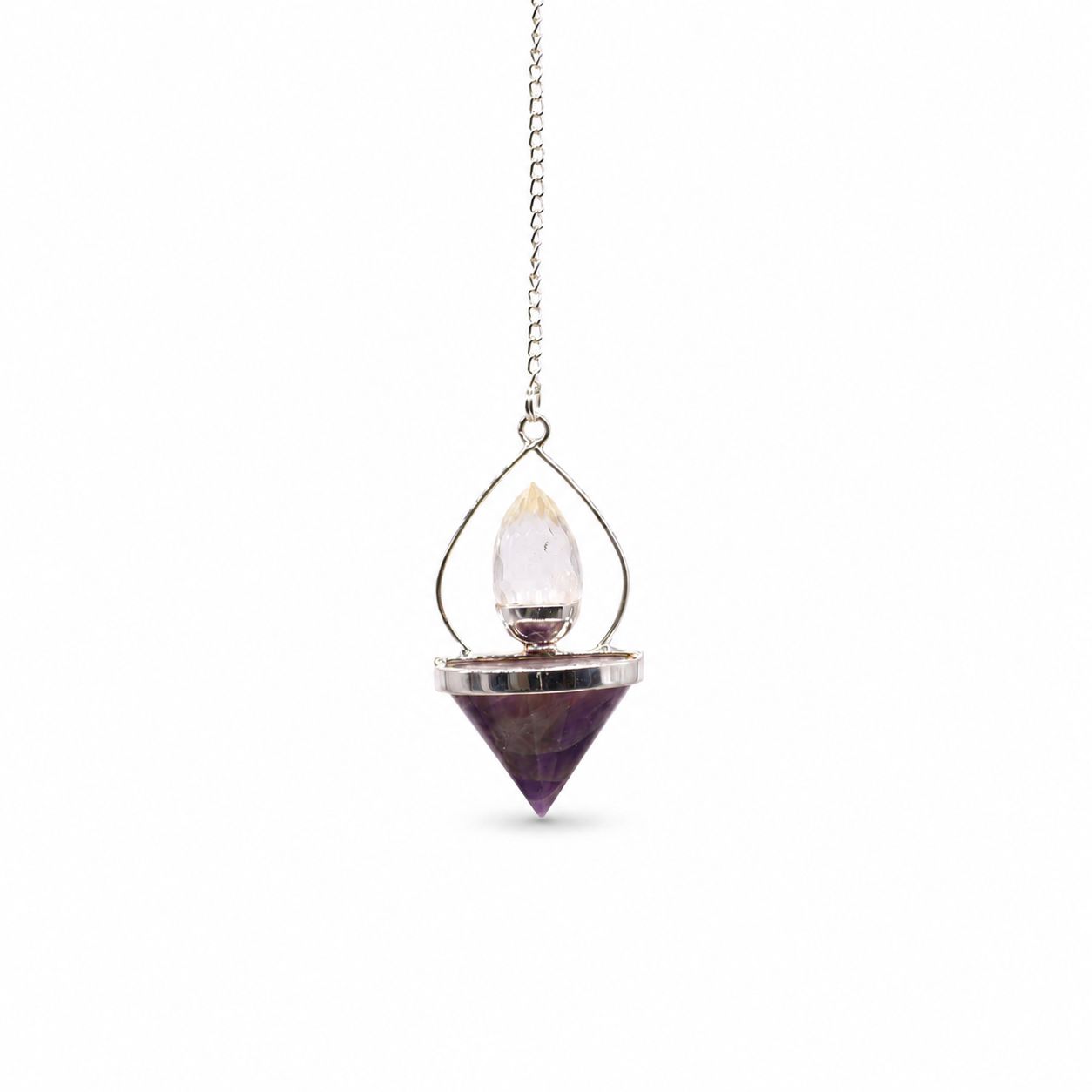 Amethyst & Rock Quartz Gemstone Lantern of Life Pendulum