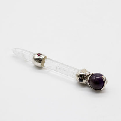 Axis of Grace Wand - Amethyst & Rose Quartz Spheres, Quartz Stem