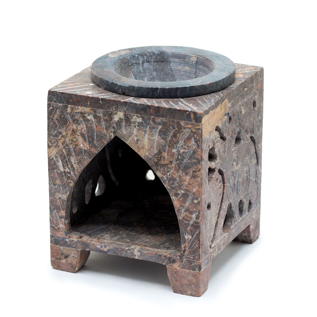 Square Soapstone Elephant Oil Burner