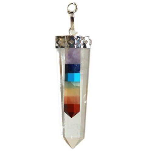 Crystal 7 Chakra Bounded Thin Point Flat Pendant Divination Pendulum