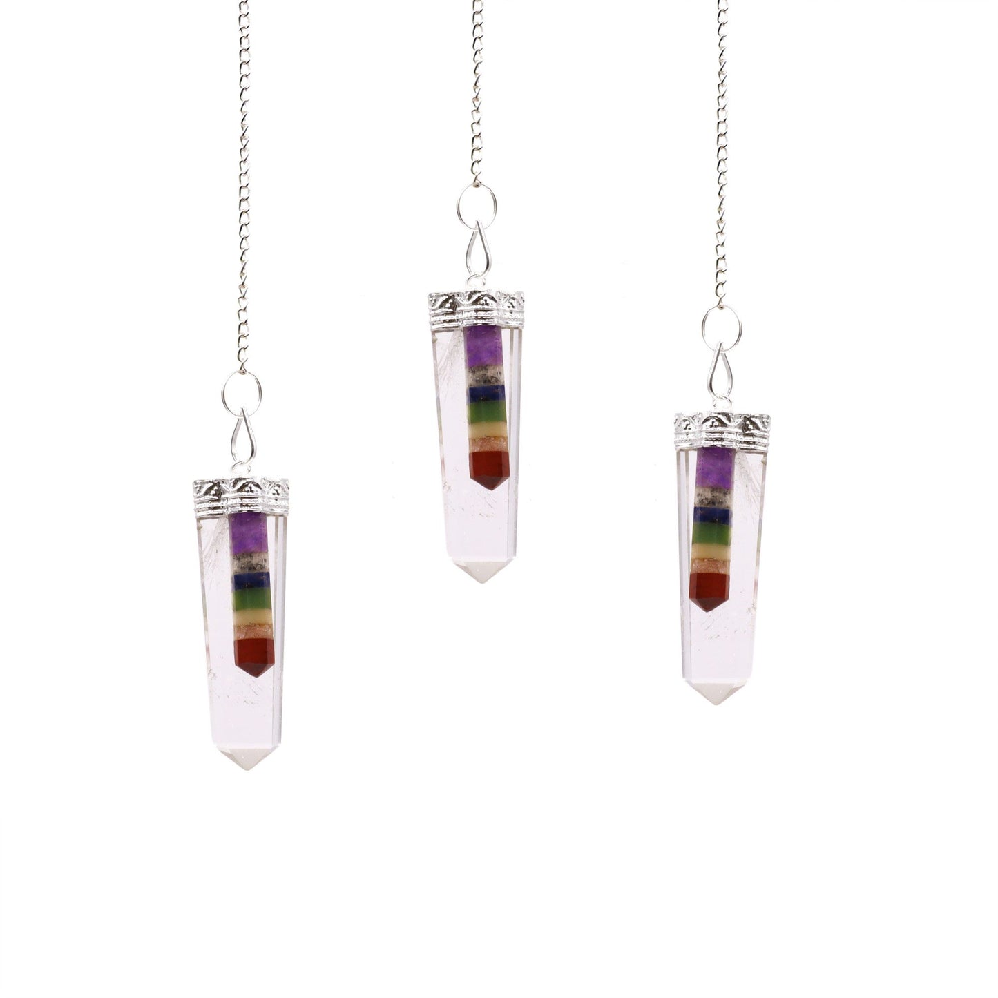 Crystal 7 Chakra Bounded Thin Point Flat Pendant Divination Pendulum