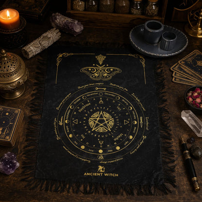 Mystic Moth Pendulum Divination Cloth Black & Gold