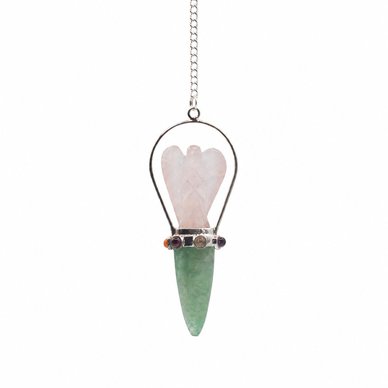 Rose Quartz, Green Aventurine Angel Pendulum with Chakra Band The Heart Oracle