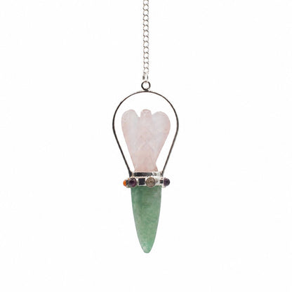 Rose Quartz, Green Aventurine Angel Pendulum with Chakra Band The Heart Oracle