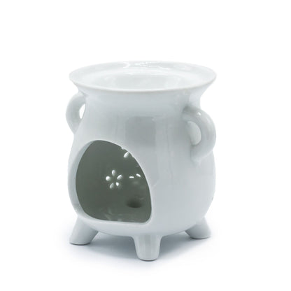 White Ceramic Cauldron Oil Burner Owl
