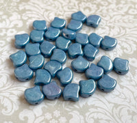 Chalk Blue Luster Ginko Duo Beads by Matubo pack of 35 beads
