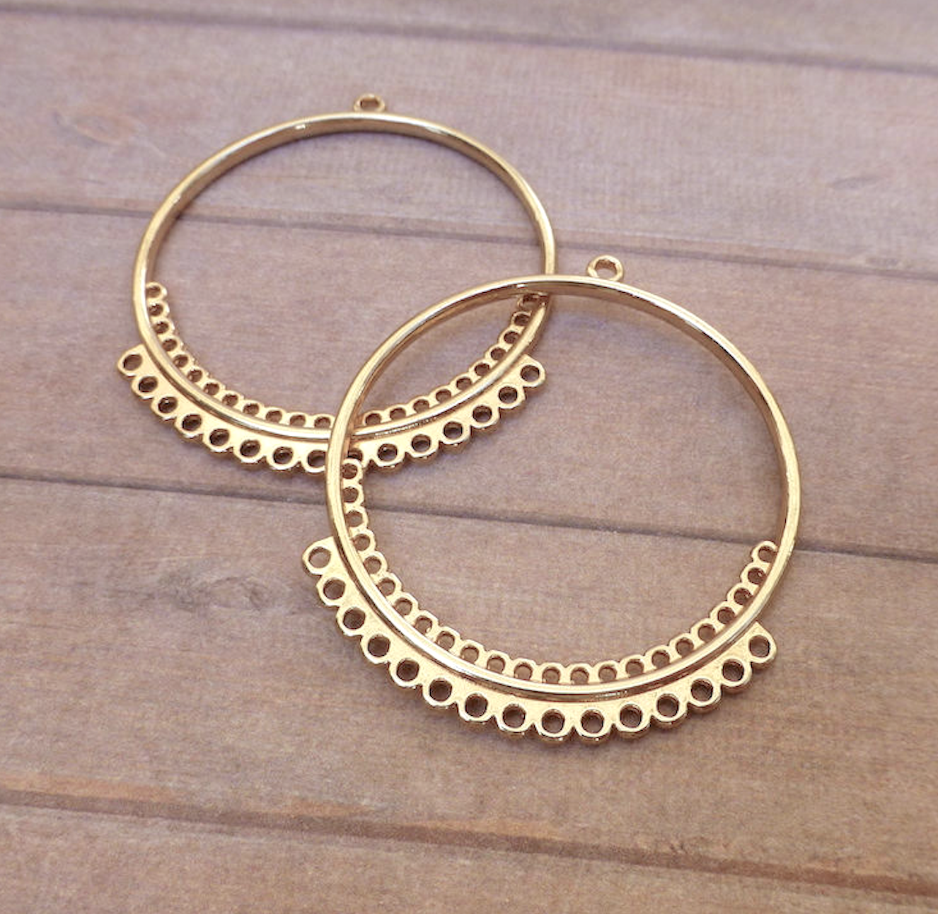 Large Gold Plated Round Earring Connector or Pendant Findings Pack of 10