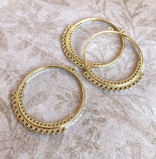 Large Gold Plated Round Earring Connector or Pendant Findings for bead weaving jewellery making supplies