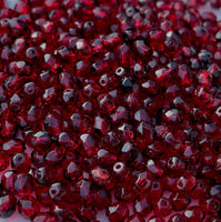 Garnet Red 4mm Glass Fire Polished Beads Pack of 50