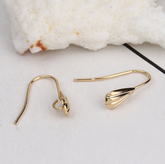 Gold Plated Ear Wires with a petal and a loop, earring findings, jewellery making supplies,