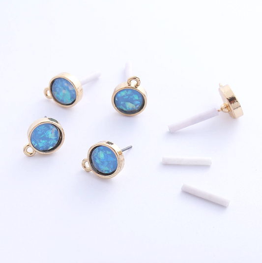 Gold Colour Metal and Blue Resin Ear Studs Earring Components, Ear studs findings for jewellery making