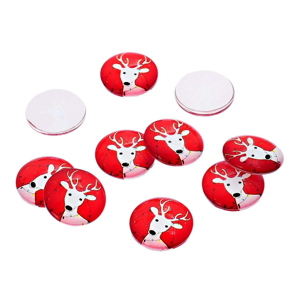 Christmas Reindeers Red Glass Round Cabochons - Pack of 10