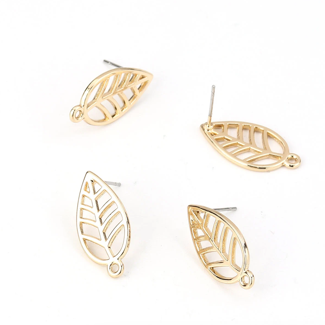 Gold Plated Leaf Ear Studs, earring component, earrings findings with a loop
