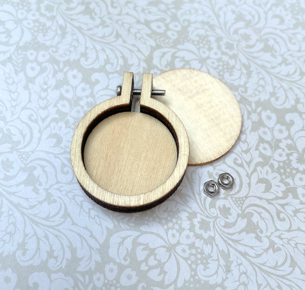 23 mm Round Mini Wooden Embroidery Hoop, DIY Pendant Embroidery Frame