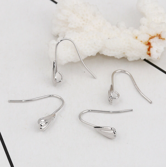 Rhodium Plated Earring Ear Wires with Petal and Loop earring findings jewellery making supplies