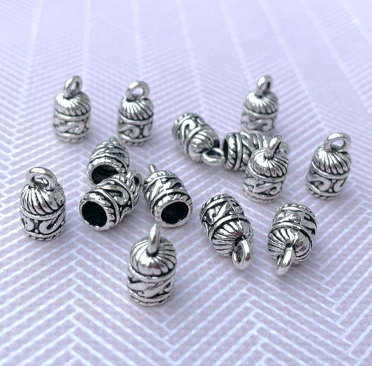 Necklace End Tips Antique Silver Tone, bead cap with a loop, cord end findings, jewellery supplies.
