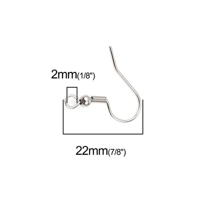Dark Silver Stainless Steel Fishhook Ear Wires Earrings Findings Pack of 20