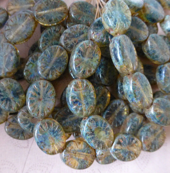 Picasso Oval Czech Glass 14mm Beads Pack of 10