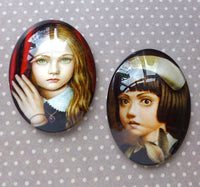 CH010 Large Glass Oval Cabochons with Portraits Pack of 2