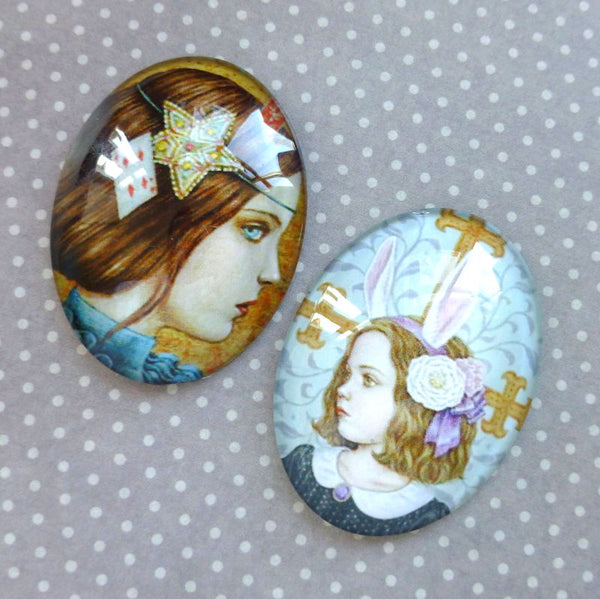 CH002 Large Glass Oval Cabochons with Portraits Pack of 2