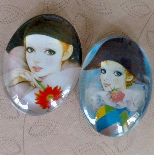 CH008 Large Glass Oval Cabochons Harlequins Pack of 2