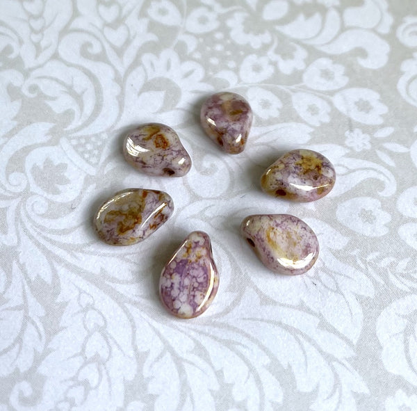 Alabaster Lila Gold Luster Pip Beads Czech Glass Pack of 20
