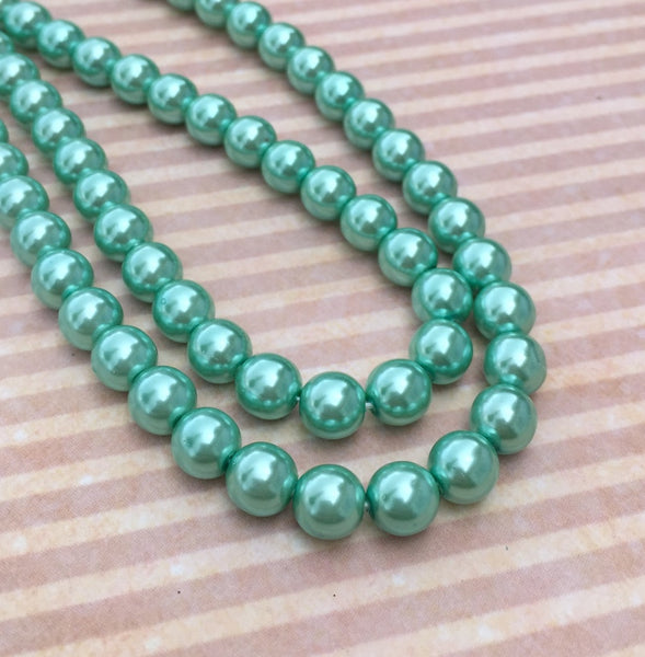 Aqua Round Czech Glass Pearls 8 mm Strand of 35 beads