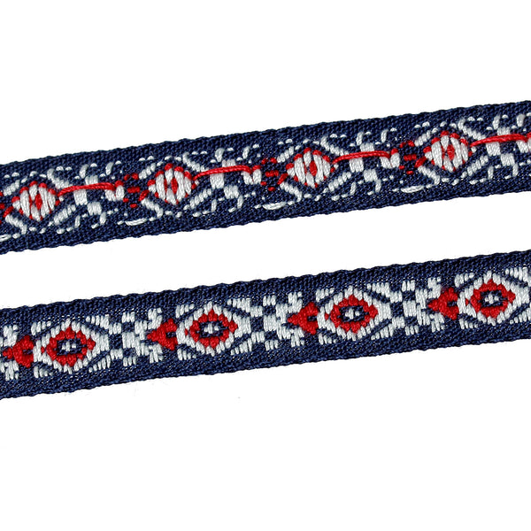 Woven Cotton Ribbon Trim Red and Dark Blue Pattern 2.5 meters